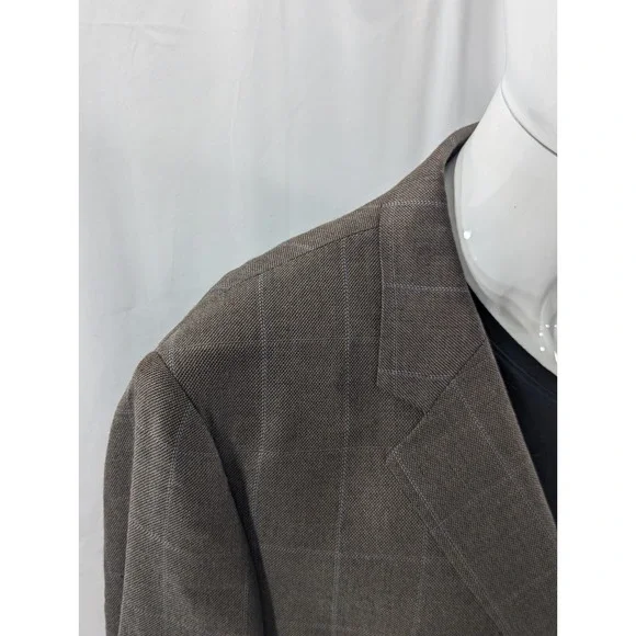 Jos. A Bank Blazer Coat Sport Jacket Silk Camel hair Window Pane 46R (22 Sleeve